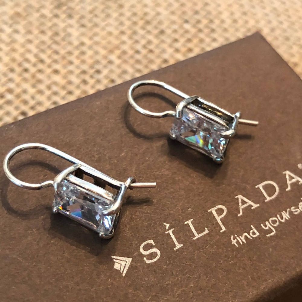 Silpada Rectangle Cut CZ 925 Sterling Silver Drop Cubic Zirconia Earrings